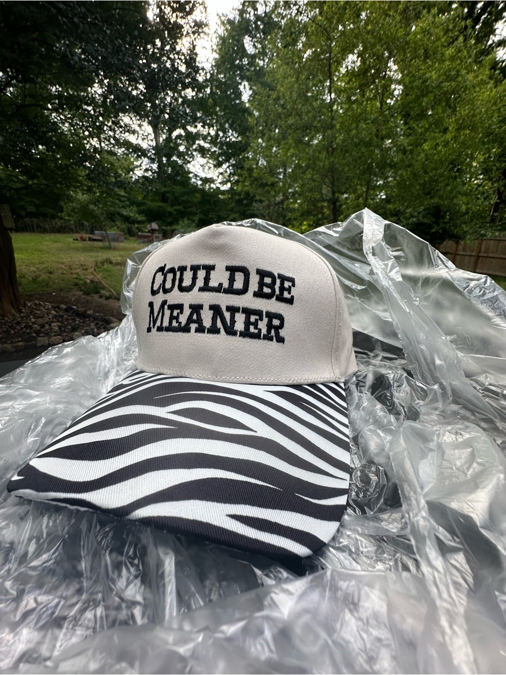C.C. Boutique Beige and Black "Could Be Meaner" Zebra Bill Cap